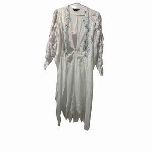 Myriam A. Embroidered Cutout Pearl Embellished Midi Dress White Size